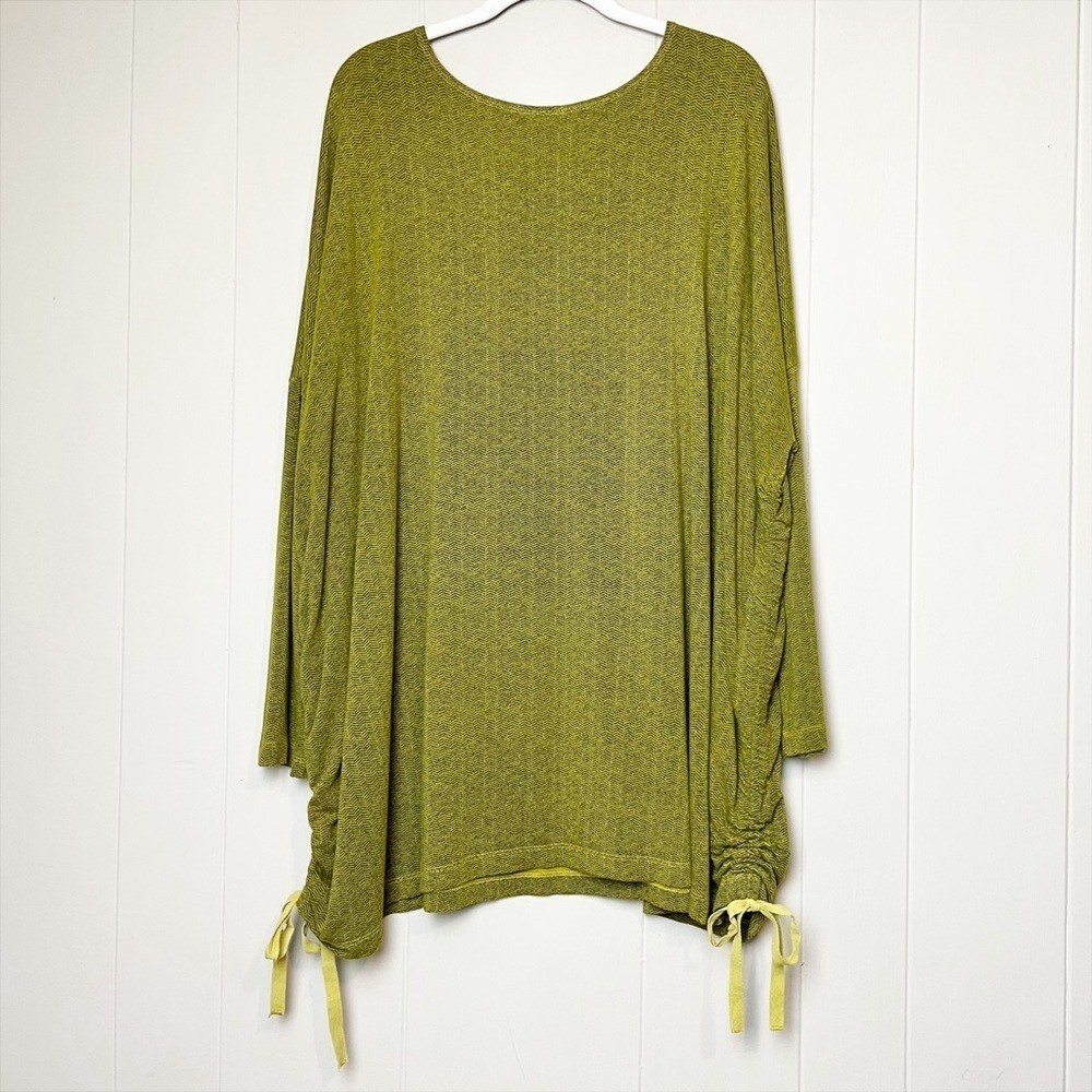 bryn Walker Ruched‎ Side Tunic Top Medium green French terry stretch lagenlook - Picture 3 of 10